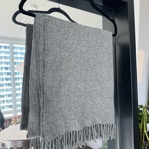 Acne Gray Fringed Wool Throw Blanket